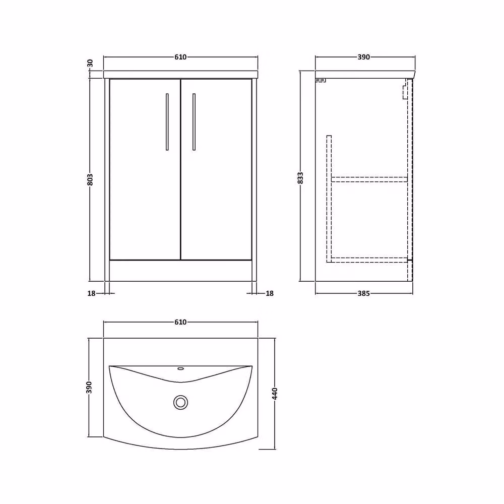 Balterley Winshill Contemporary 2 Door Freestanding Bathroom Vanity Unit, Matt Blue, W: 60.0 cm, H: 83.3 cm – 3