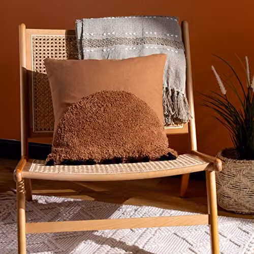 Radian Semi Circle Tufted Cotton Tasselled Decorative Cushion in Brown, W/D/H: 45 x 45 x 45 cm – 4