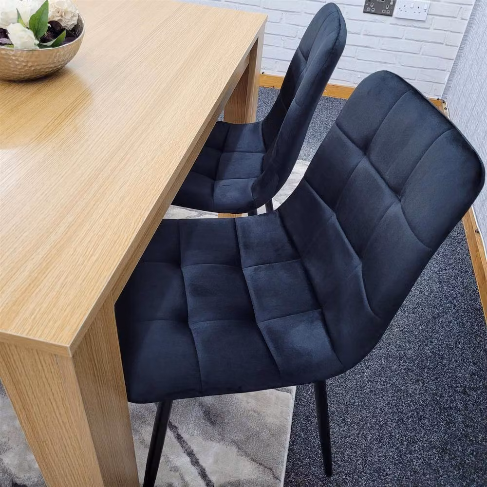 KOSY KOALA Modern 4 Seater Dining Table Set with 2 Black Velvet Chairs and Bench in Brown and Black – 4