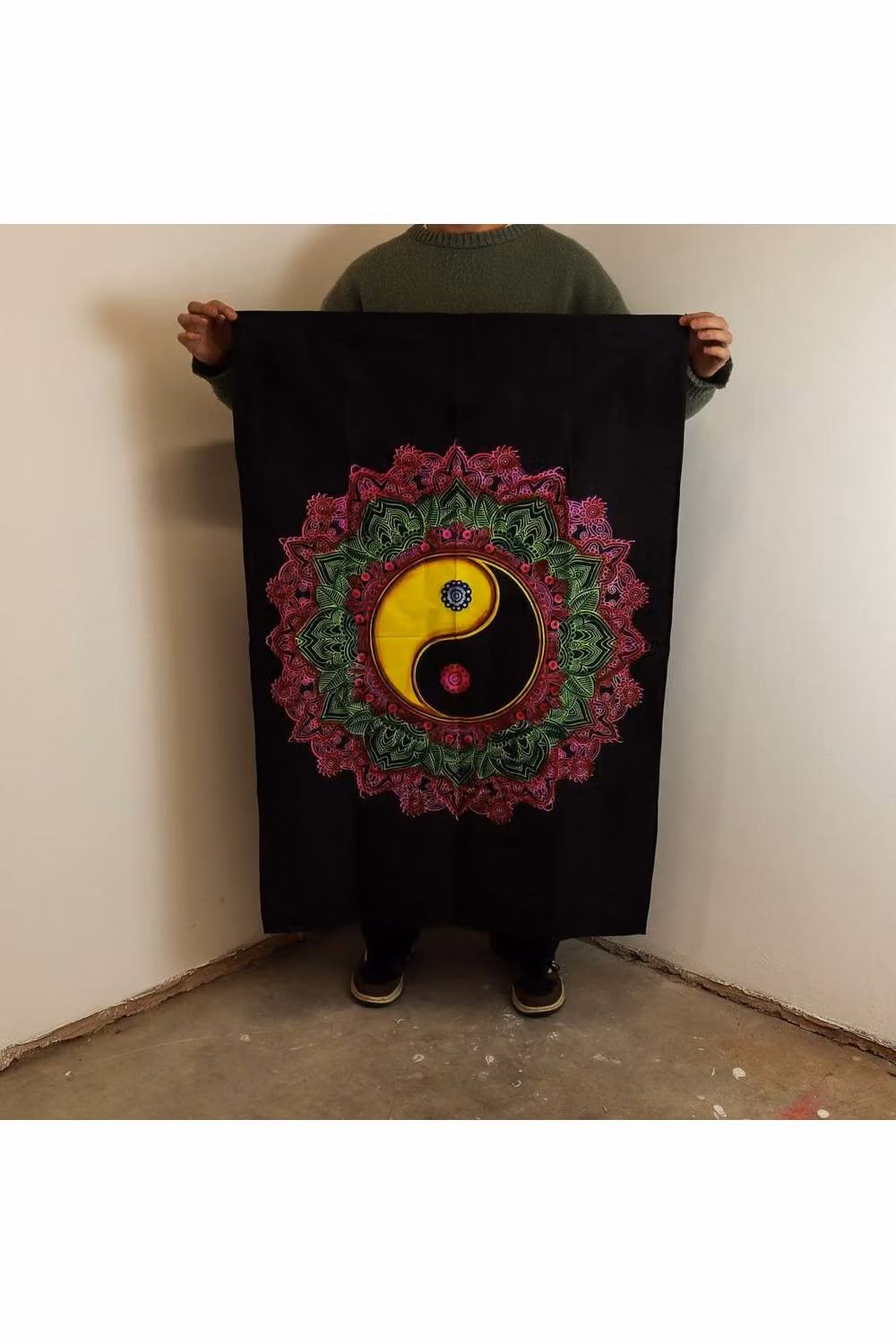 KDMD Modern Mandala Cotton Wall Hanging in Pink and Green, W: 70 cm, H: 110 cm – 2