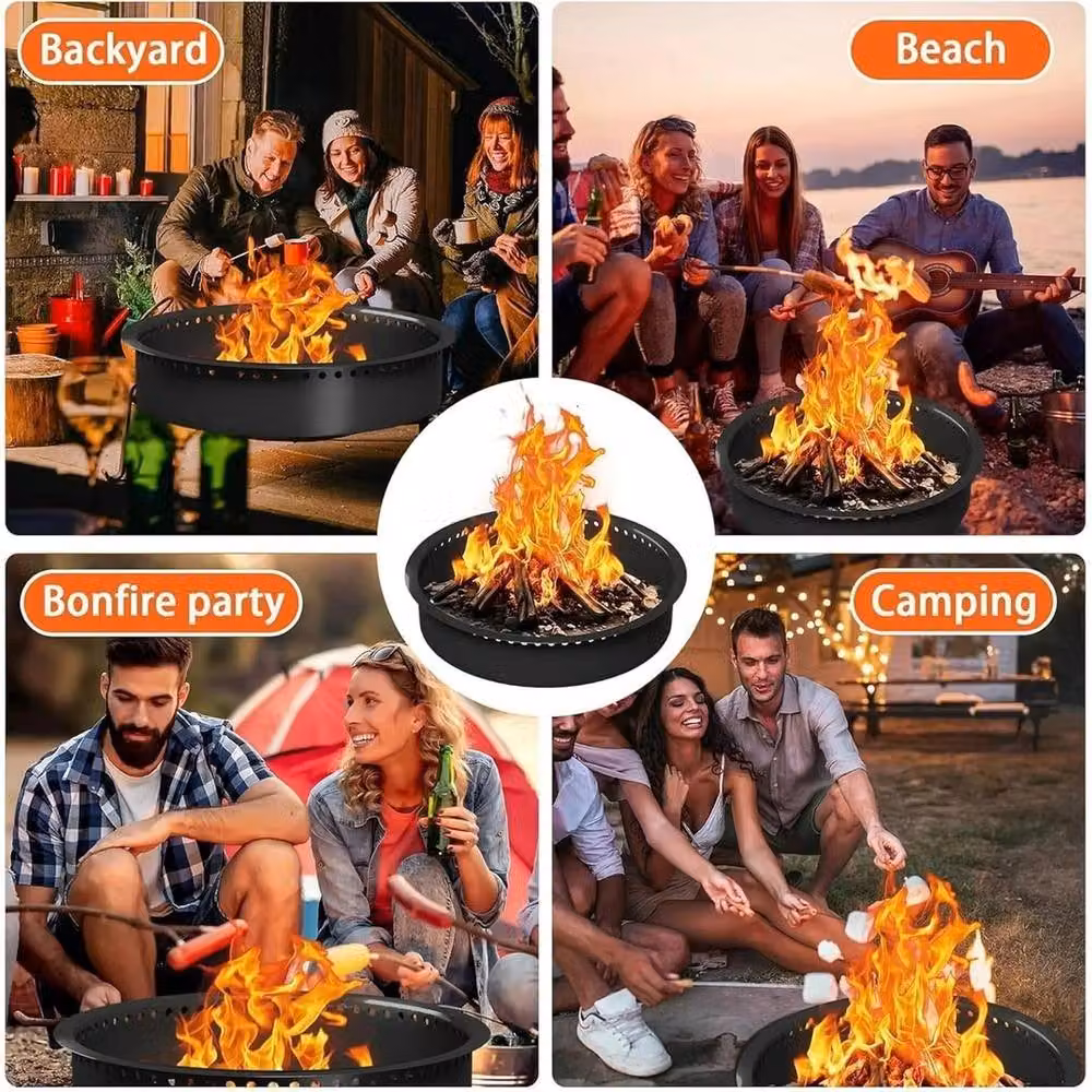VOGREX Black Steel Smokeless Fire Pit Ring Liner and Fire Bowl – 4