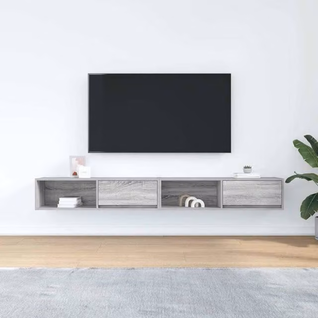 Berkfield Home Set of 2 Modern Grey Sonoma TV Cabinets in Engineered Wood, W: 100 cm, D: 31 cm, H: 25.5 cm