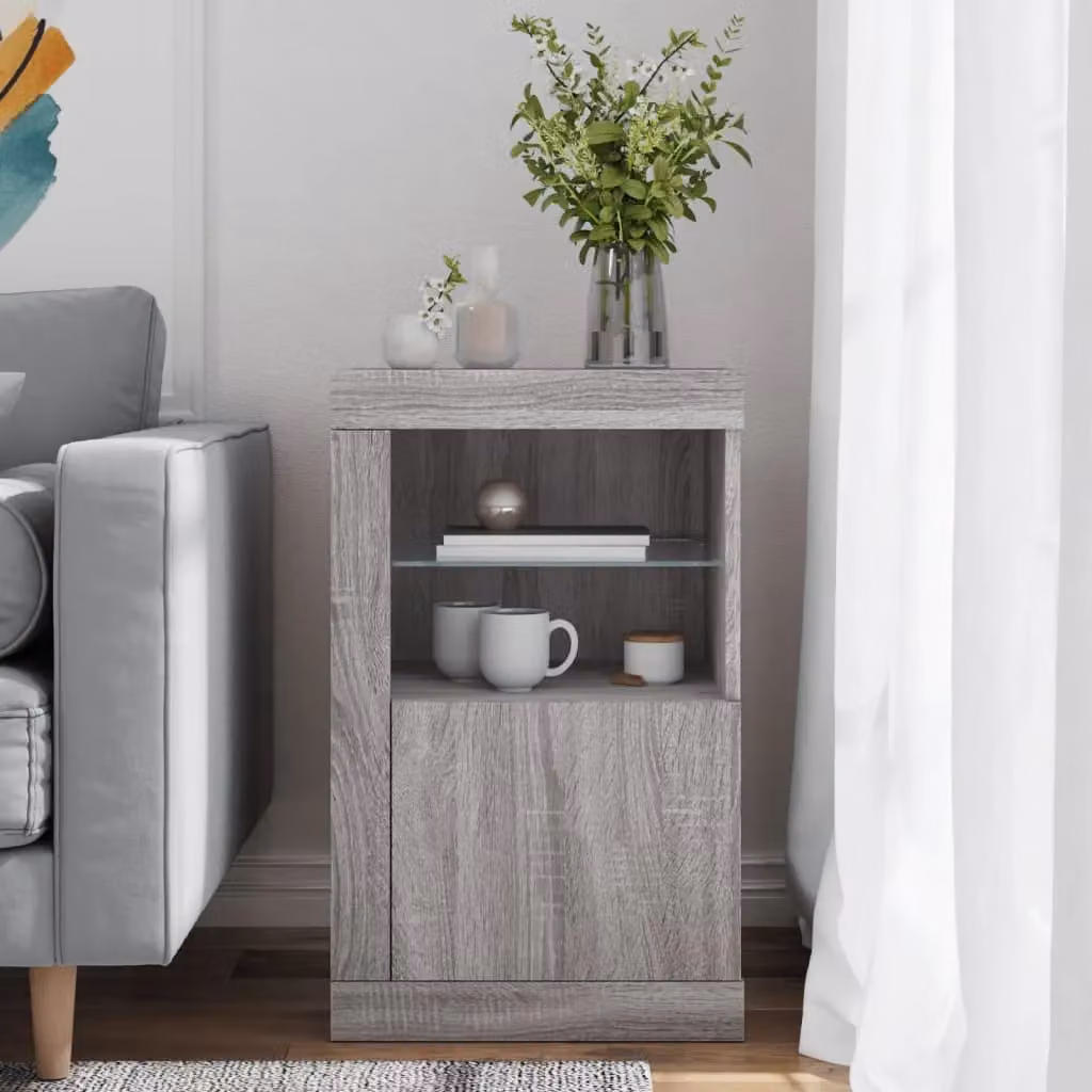 Berkfield Home Modern Grey Side Cabinet with Integrated LED Lighting and Glass Doors – 2