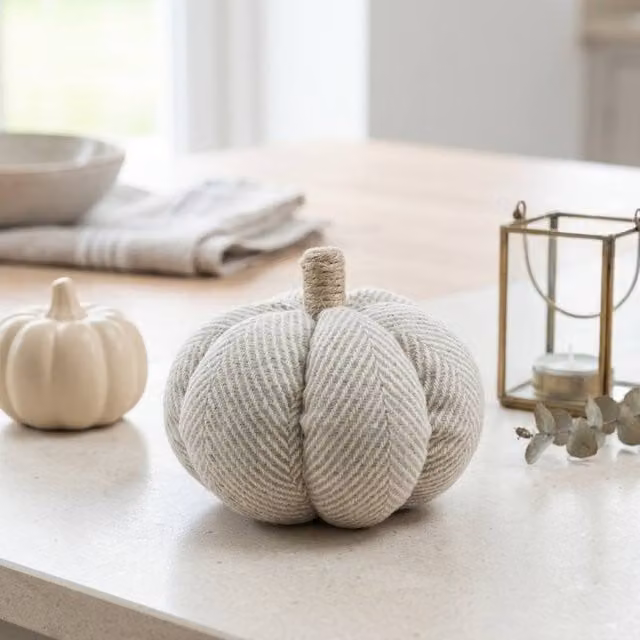 Garden Greatness Herringbone Textured Pumpkin Ornament in Grey