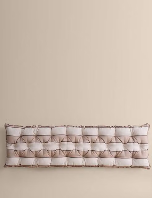 M&S Striped Quilted Outdoor Bench Pad in Natural Mix Beige and Multicolour Polyester and Linen Fabric