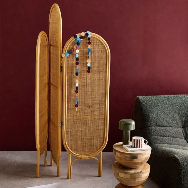 Sweek Folding Indoor Rattan and Cane Screen in Brown