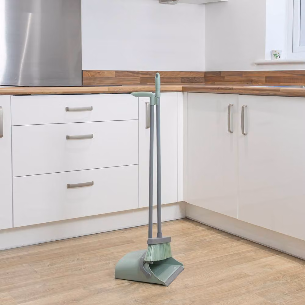 JVL Long Handle Lobby Dustpan and Brush Set in Green and Grey – 3