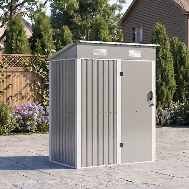 Living and Home Grey Metal Pent Garden Storage Shed with Lockable Door, W/D/H: 152.4 x 91.44 x 181.0 cm