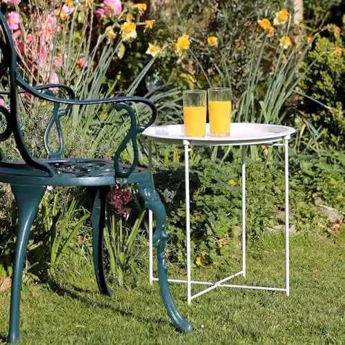 Harbour Housewares Set of 2 Round Matte White Metal Folding Tray Tables – 2