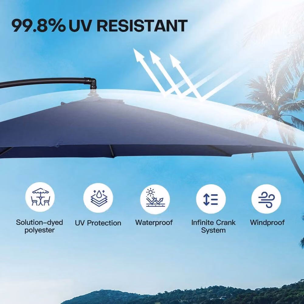 Hinsinc Dark Blue Cantilever Garden Parasol with Polyester Canopy and Steel Frame – 3