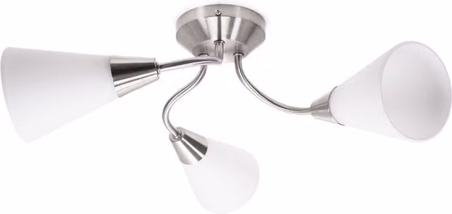 Kristina 3 Way Metal Flush Ceiling Light with Frosted White Glass Shades and LED Bulbs in Silver
