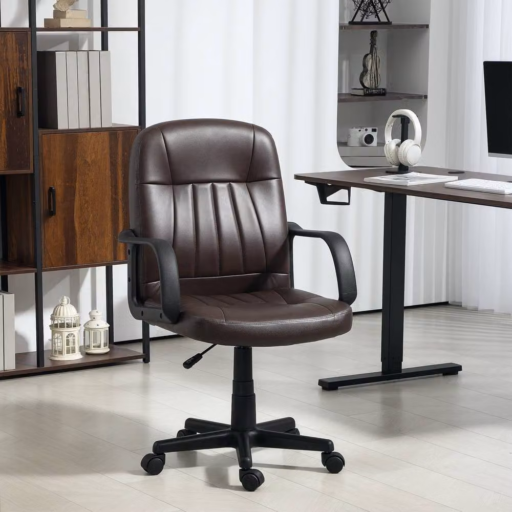 Rolipo Modern Brown PU Leather Executive Swivel Office Chair with Armrests and Castors – 3