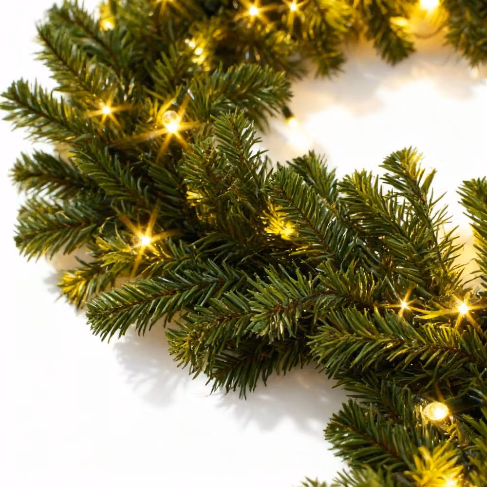 Shatchi 2-Pack Green Alaskan Christmas Garland with 70 Warm White LEDs, 2.7m – 4