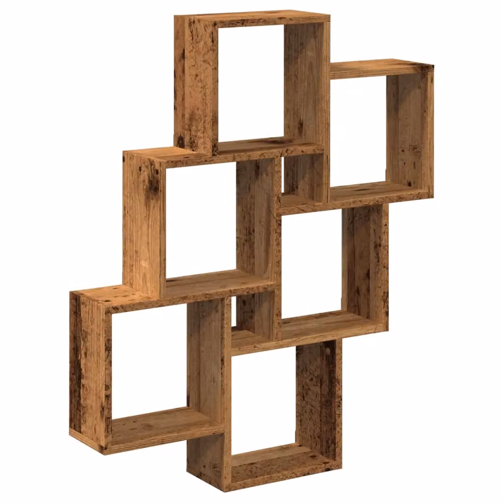 Berkfield Home Wall Cube Shelf in Old Wood Brown, W/D/H: 78 x 15 x 93 cm – 2