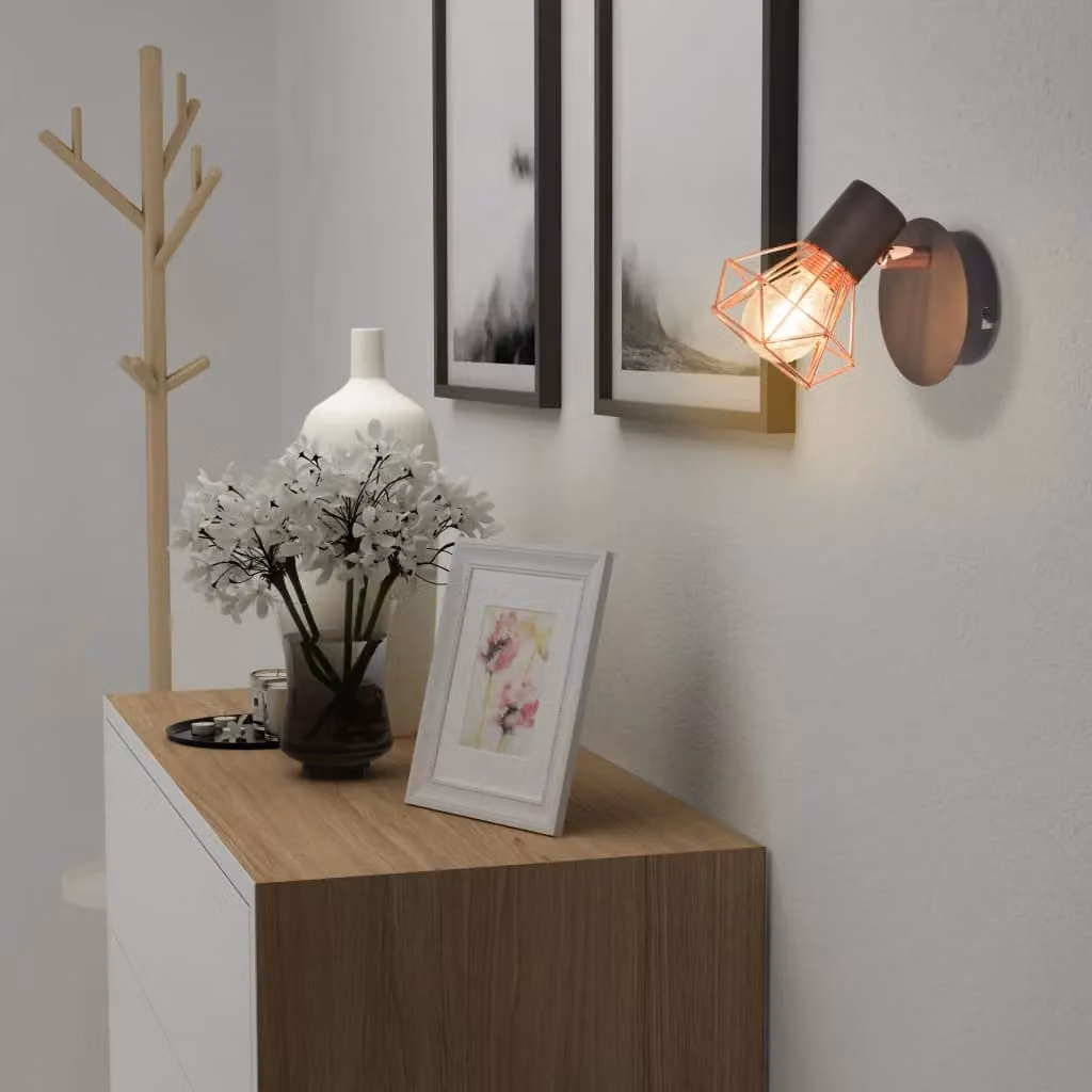 Berkfield Home Industrial Metal Wall Lamps in Copper with 2 x 8 W LED Filament Bulbs – 2