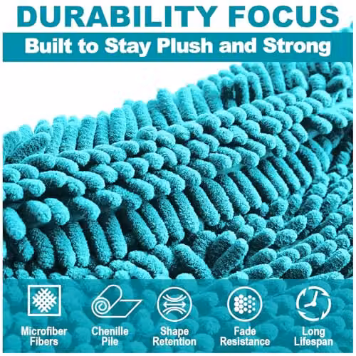 Gaveno Cavailia Miami Chenille Loop Faux Fur Bath Mat in Teal, W: 50 cm, D: 80 cm – 7