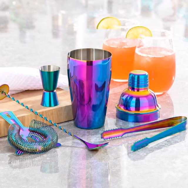 Homiu 5 Piece Rainbow Cocktail Set in Iridescent Multicolour Stainless Steel