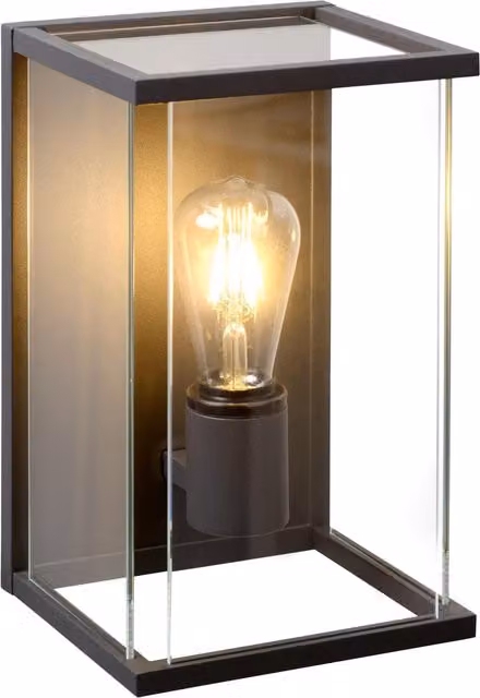Lucide Claire Vintage Outdoor Wall Light in Black with Transparent Glass, Dimmable, IP54 Rated