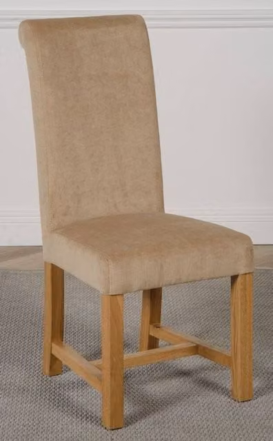 Thats Furniture Washington Beige Fabric Velvet Dining Chairs with Oak Wood Legs