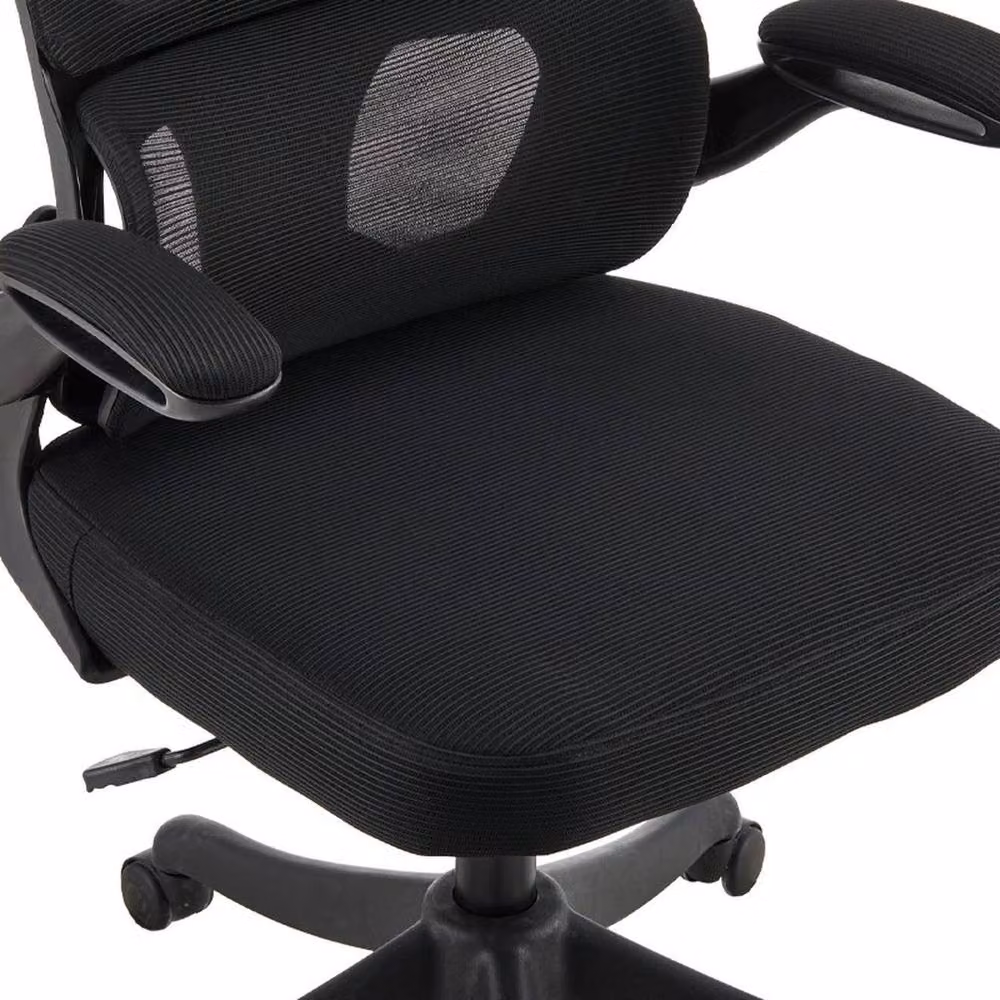 FLAVORA Ergonomic Swivel Mesh Office Chair in Black with Headrest and Armrests – 3