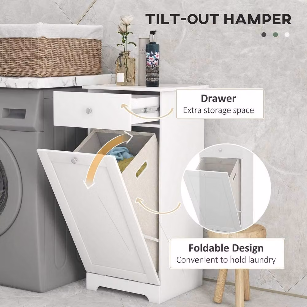 NESTLUNE White Bathroom Cabinet with Folding Laundry Hamper and Drawer, W: 70 cm, H: 75 cm – 2