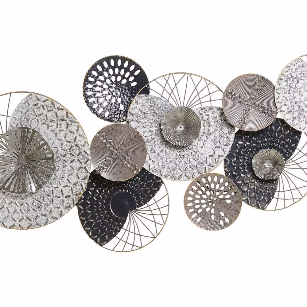 Wyld and Coco Industrial Metal Geometric Wall Circles in Silver, Black and White – 2