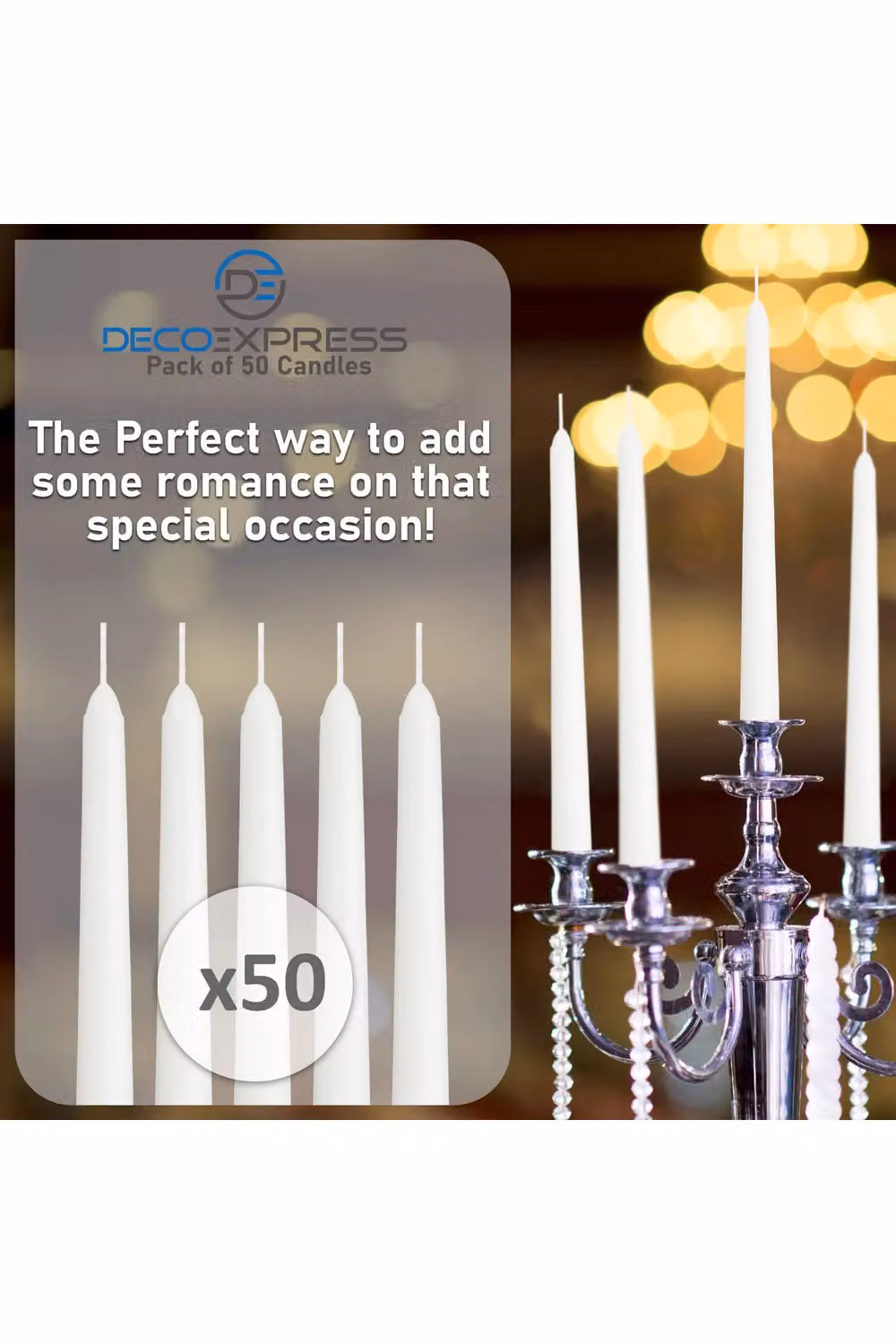 Deco Express Classic Dripless Tapered Unscented Metallic Candles in White, 10 Pack – 4