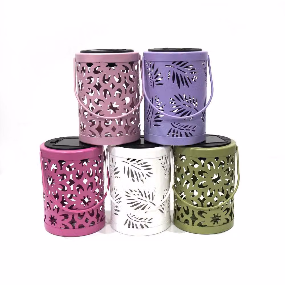 Voltico Set of 5 Solar Ornate Metal Cutout Lanterns in Multi-Coloured Glow – 2