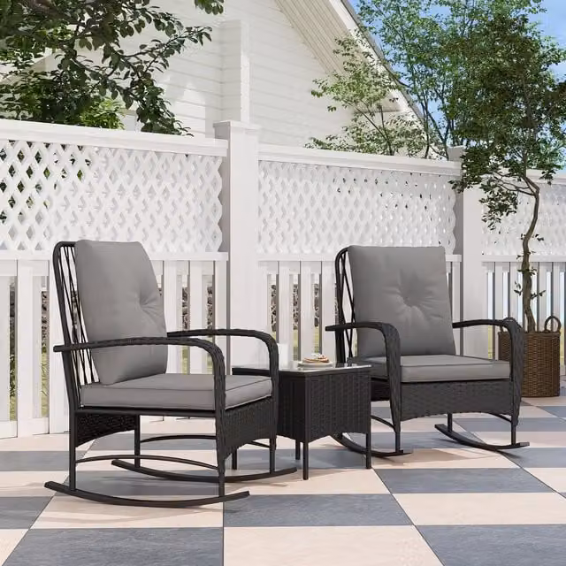 Outsunny Garden Bistro Set with Rocking Chairs in Black