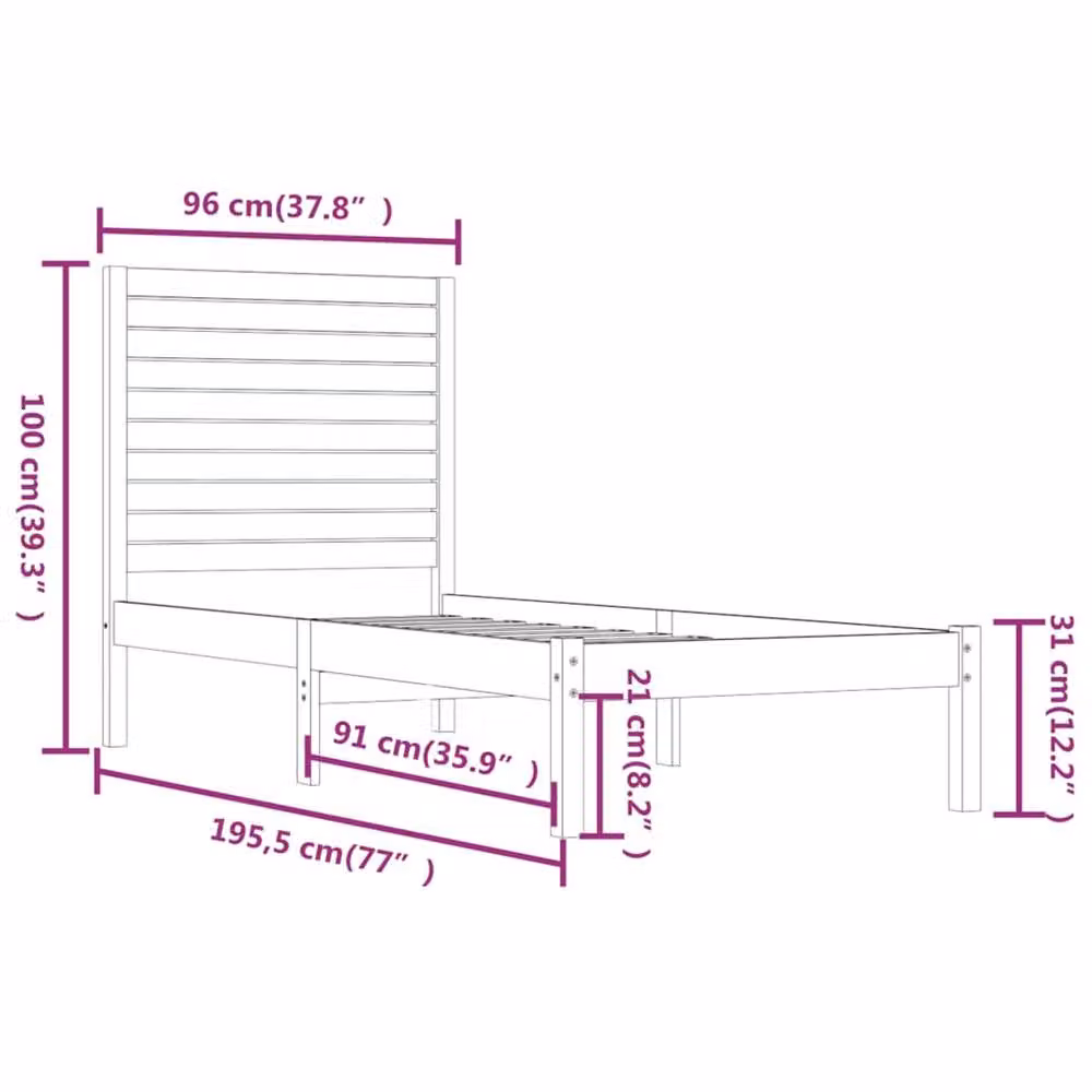 Berkfield Home Single Solid Wood Pine Bed Frame in Brown, W/D/H: 90 x 190 cm – 2