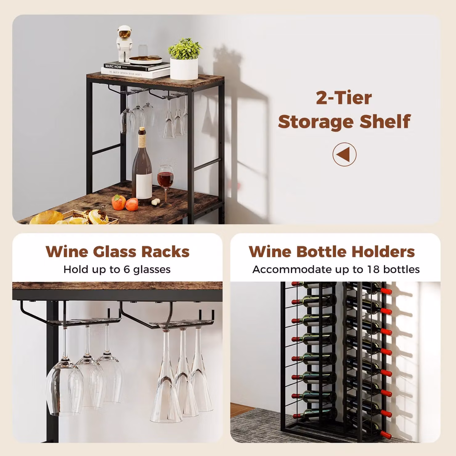 Costway Brown Tall Bar Table and Kitchen Island with Foldable Tabletop – 3