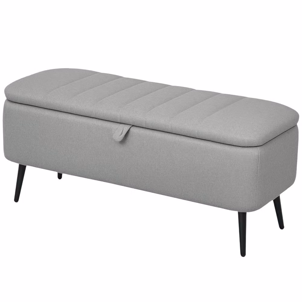 STILVORA Grey Fabric Storage Ottoman with Metal Frame and Steel Legs – 5