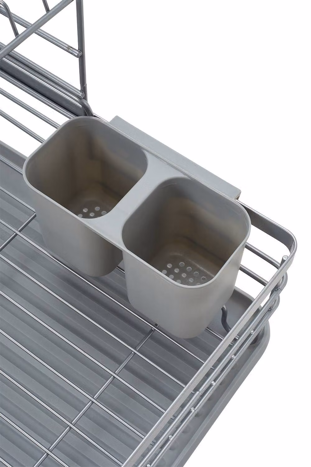 Garden Sanctuary 2 Tier Metal Dish Drainer Rack with Cutlery Holder and Drip Tray in Silver – 2
