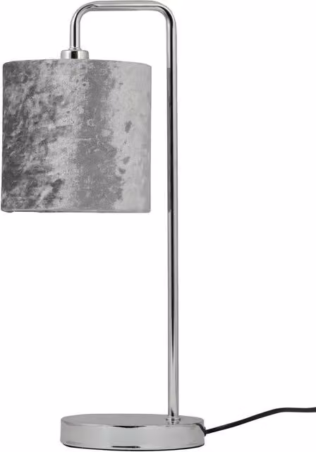 First Choice Lighting Chrome Arched Table Lamp with Grey Fabric Shade