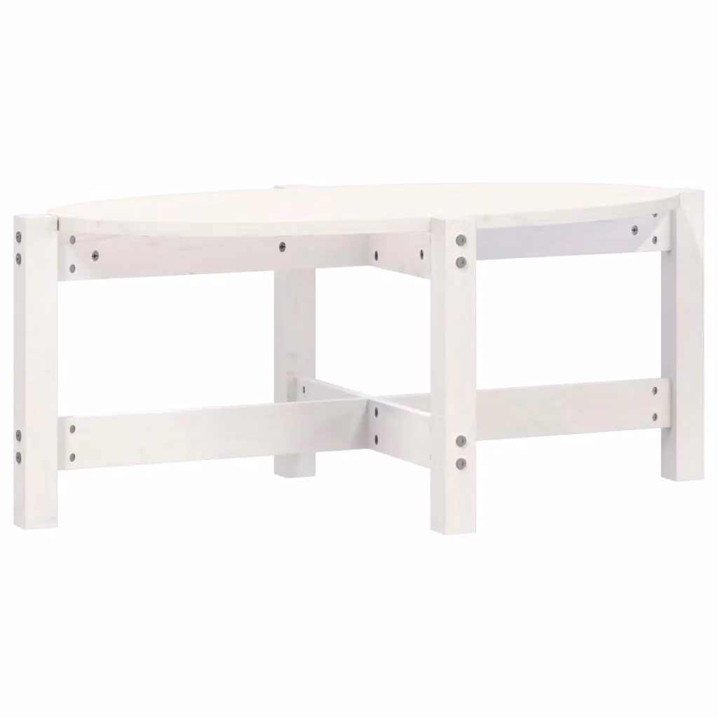 Berkfield Home White Rustic Solid Wood Pine Coffee Table W: 87 cm, D: 48 cm, H: 35 cm – 2