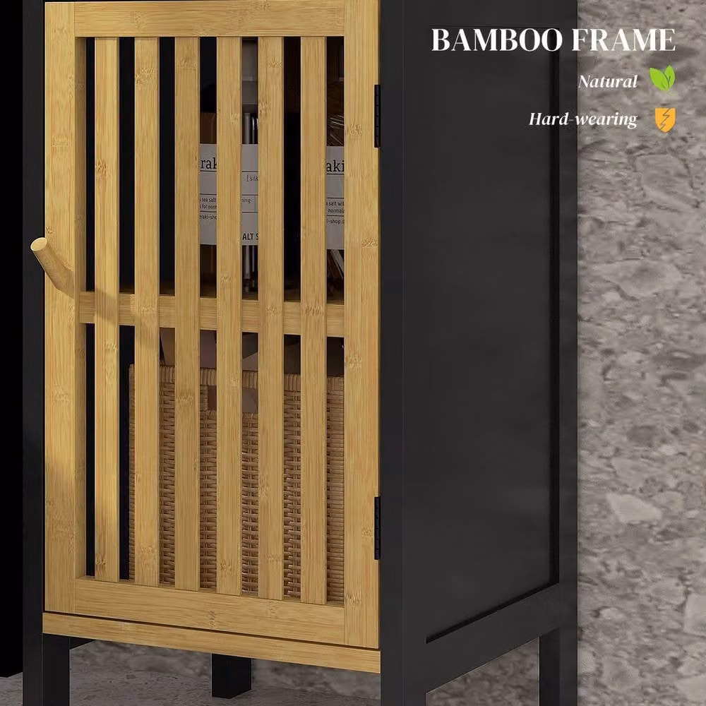 Wyld Haus Lettari Retro Bamboo Blend Bathroom Storage Cabinet, Black and Natural, H 90.5 x W 32.0 x D 30.0 cm – 5