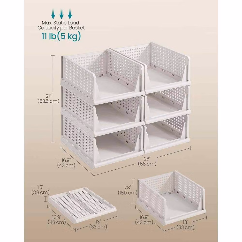 The Bazaarist Set of 6 Stackable and Foldable White Mesh Wardrobe Storage Baskets – 2