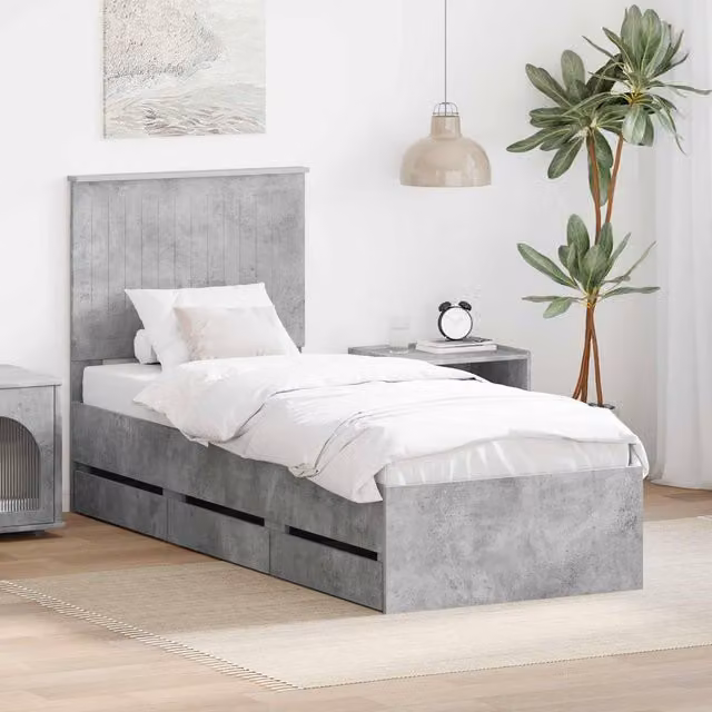 Berkfield Home Modern Bed Frame with Drawers in Concrete Grey, Engineered Wood, W: 75 cm x L: 190 cm – 1