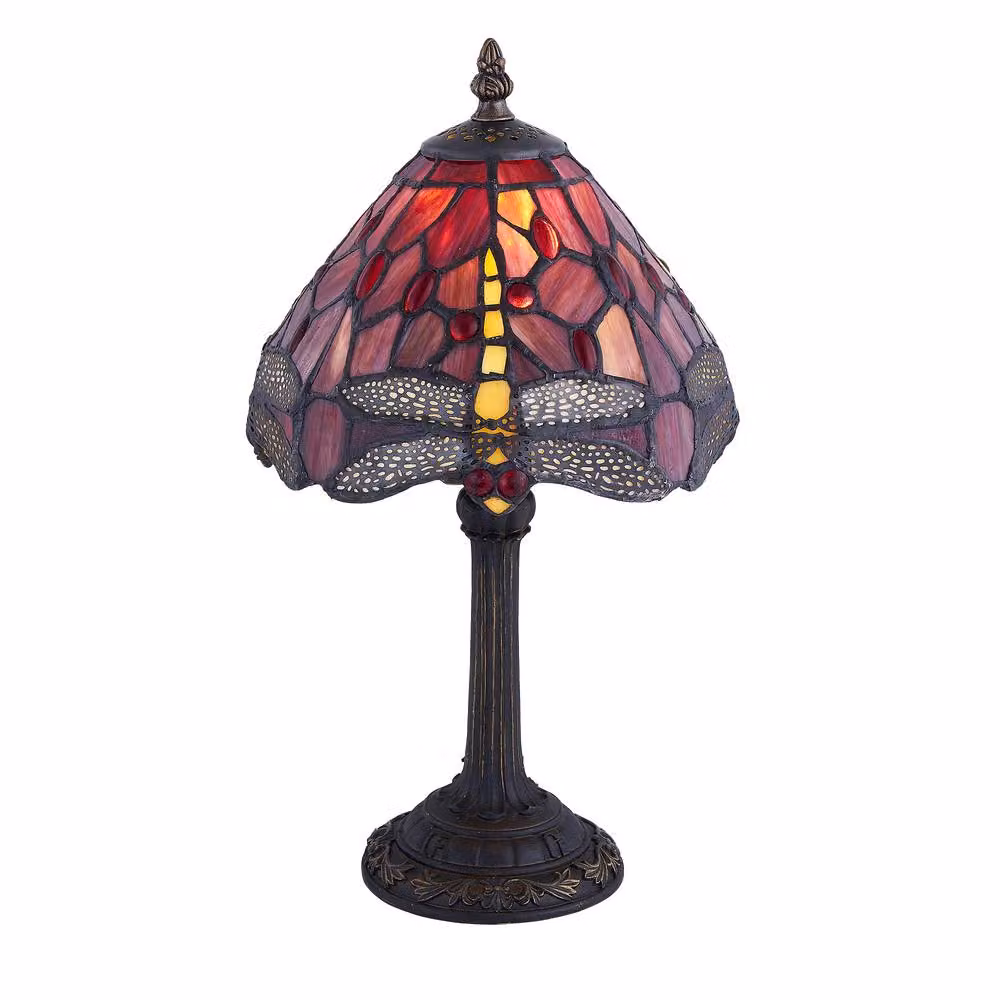 First Choice Lighting Lysa Set of 2 Red Tiffany Dragonfly Table Lamps in Bronze, Height: 37 cm – 2
