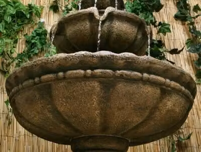 Primrose 2 Tier Round Cascading Outdoor Water Feature in Antique Bronze Stone Effect, Height: 93 cm – 2