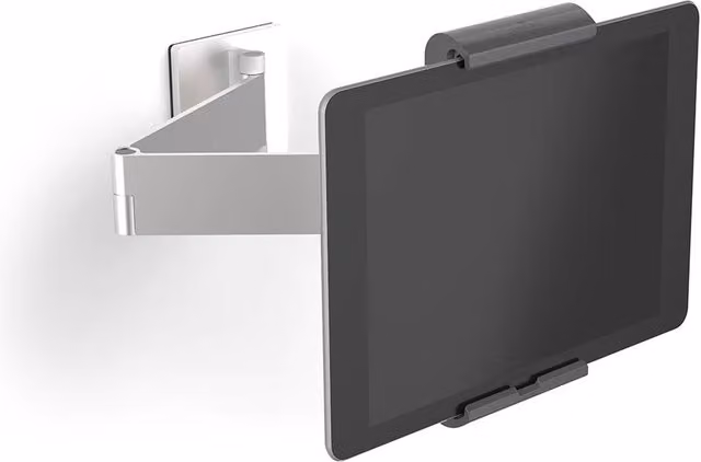 Durable Aluminium Tablet Wall Arm Mount with Lockable Rotatable Holder in Silver