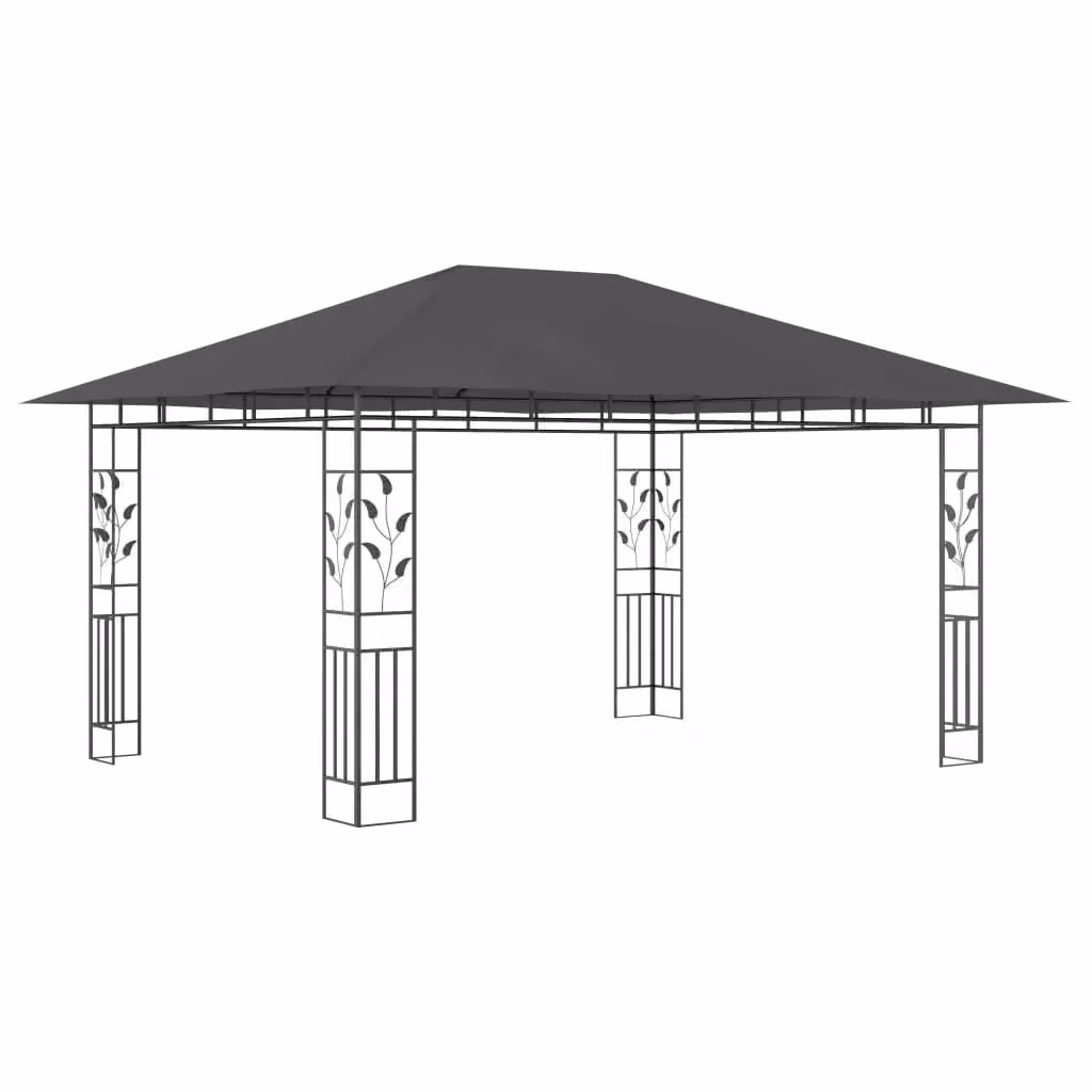Berkfield Home Gazebo with Mosquito Net and LED String Lights, Anthracite and Black, W: 400 cm, D: 300 cm, H: 273 cm – 3