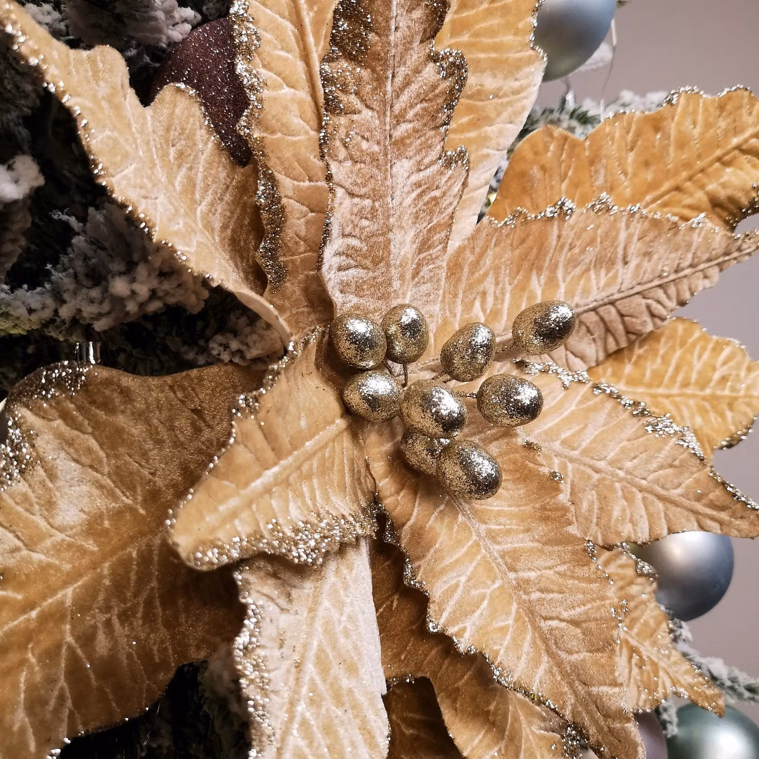 Samuel Alexander Gold Velvet Poinsettia Stem Christmas Decoration, 68 cm – 5