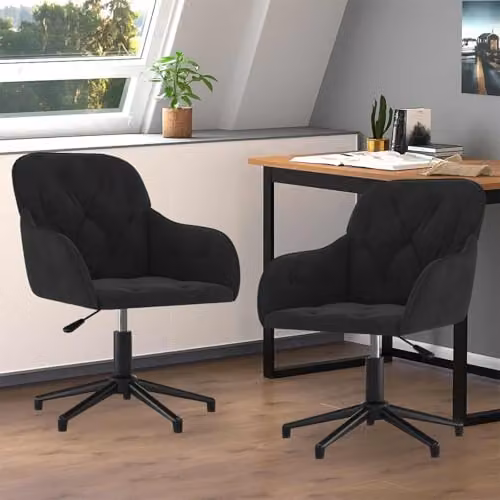 vidaXL Set of 2 Black Velvet Swivel Dining Chairs, W: 55 cm, D: 59.5 cm, H: 77 cm – 2