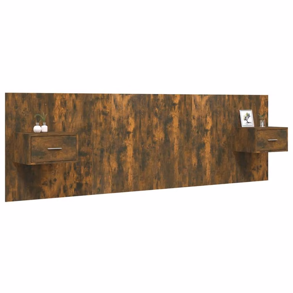 Berkfield Home Smoked Oak Bed Headboard with Integrated Nightstand Cabinets in Brown – 3