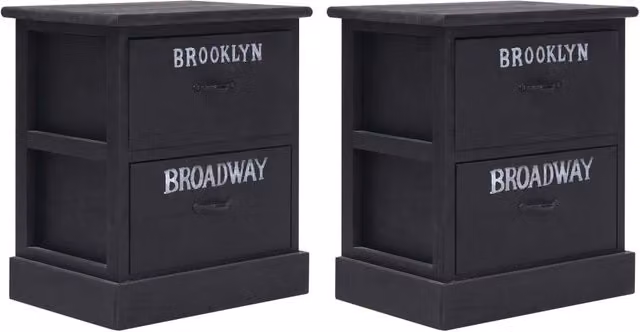Berkfield Home Set of 2 Black Paulownia Wood Nightstands, W/D/H: 38 x 28 x 45 cm – 1