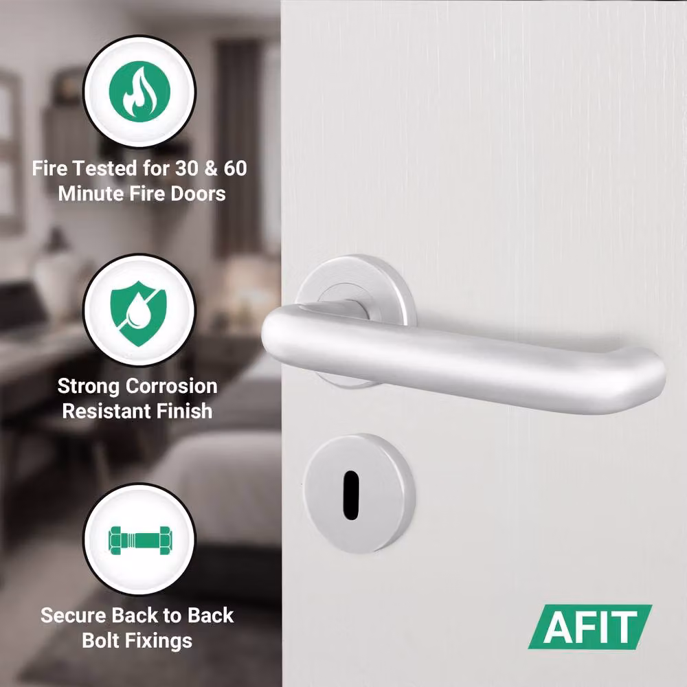 AFIT Silver Satin Aluminium Fire Rated Return to Door Handles with Sash Lock and Hinges, 150 x 150 mm – 3