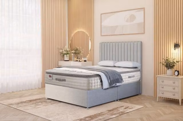 Somnior Eleanor Linen Divan Bed Set with Pillowtop Hybrid Mattress and 54 inch Headboard, Light Grey – 1