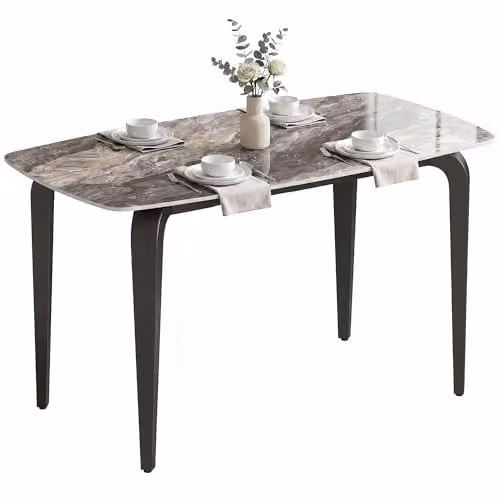 HOMCOM Modern Rectangular Dining Table for 4 with Ceramic Top, Brown and Black, W/D/H: 130 x 70 x 75 cm – 1