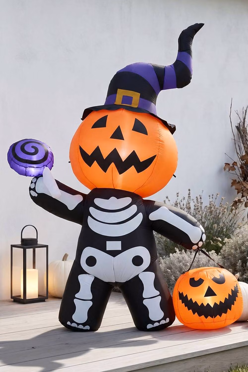 Living and Home 8FT Halloween Inflatable Pumpkin-Headed Skeleton Decoration in Orange and Multicolour – 2